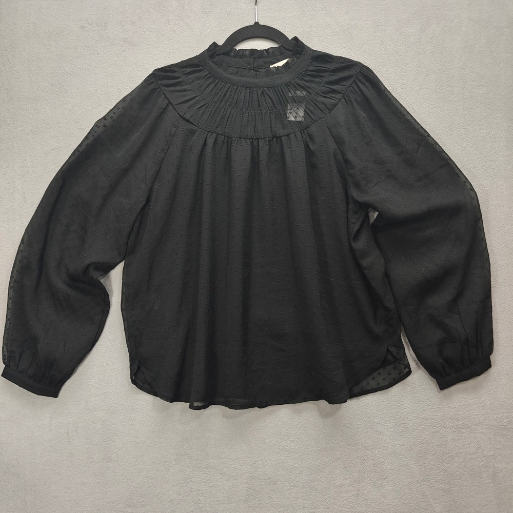 LOFT Swiss Dot Top Women Medium Smocked Mock Neck Whimsigoth Going Out Office